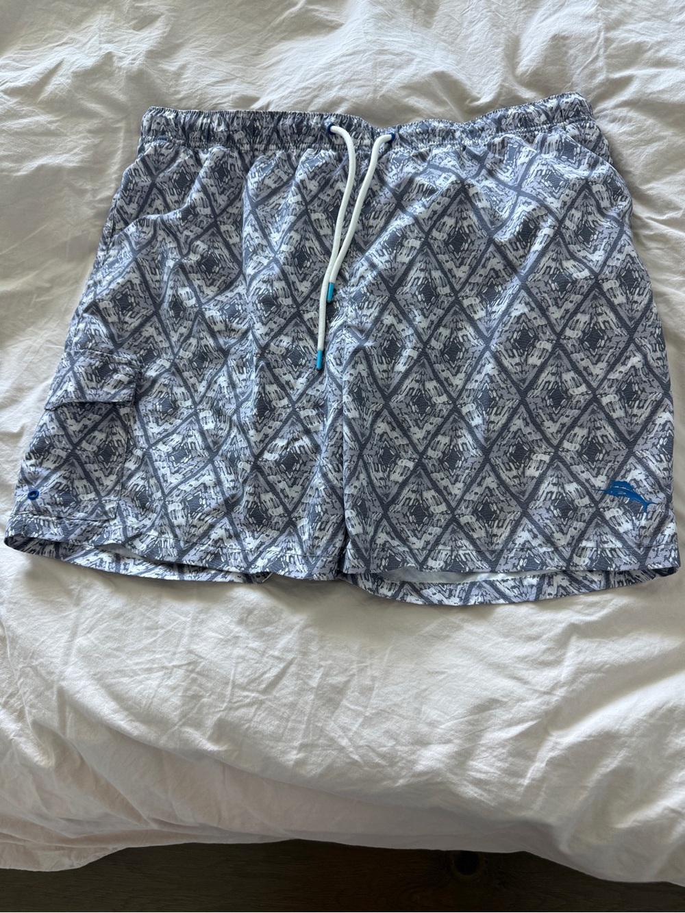 Tommy Bahama Blue & White Geometric Swim Board Shorts